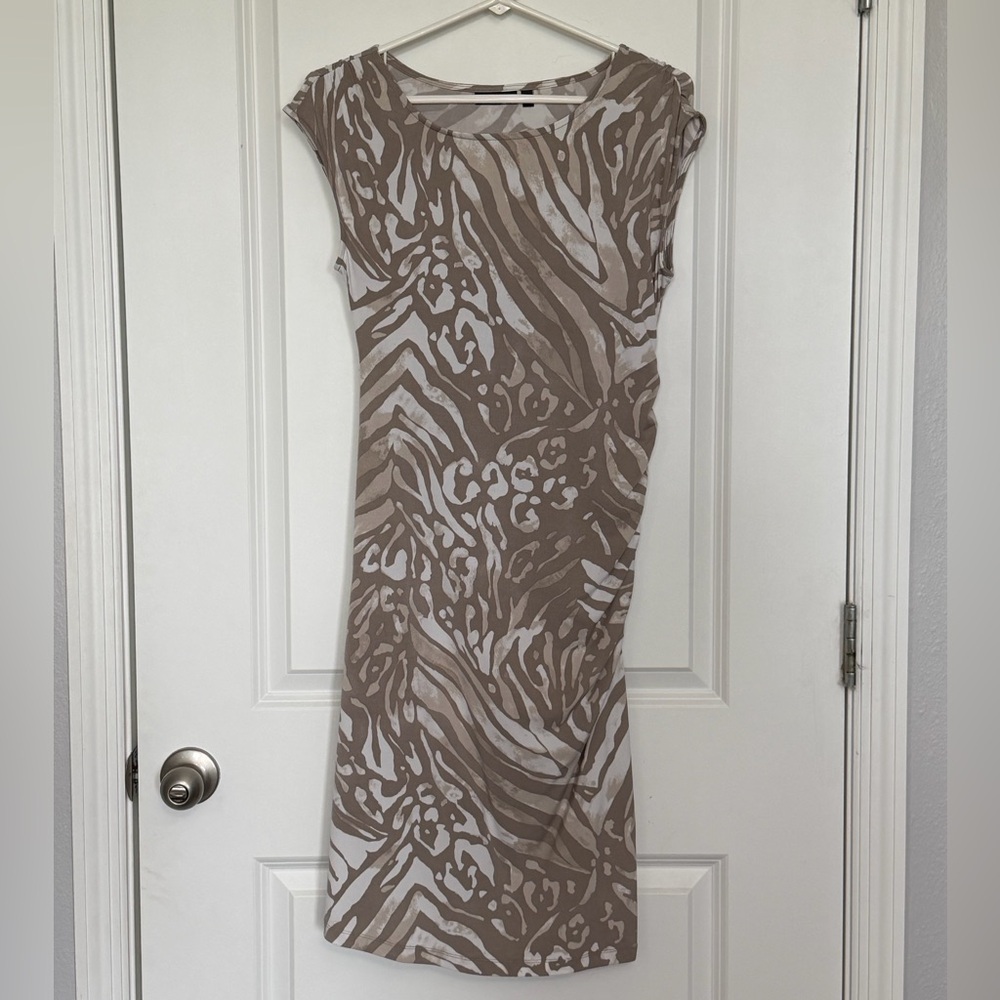 Elegant Tan and White Animal Print Dress